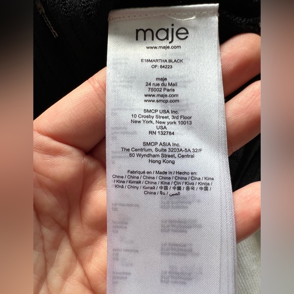 NWOT Maje black ribbed v neck long sleeve top - Picture 6 of 8